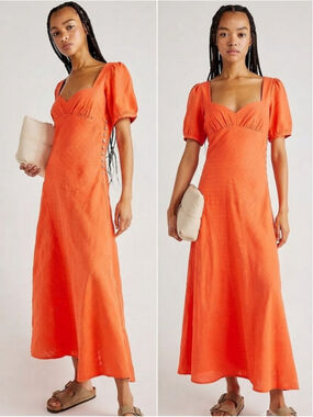 Free People Sz L 100% Cotton Catch The Light Midi Maxi Dress Summer Beach Resort